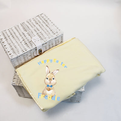 Happy Easter Bunny & Bow Tie Minky Soft Printed Personalised Blanket - Various Coloured Blankets