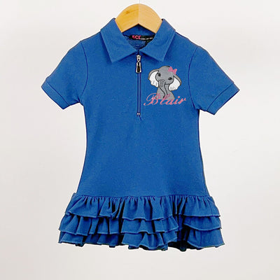 Navy Blue Short Sleeved Animal embroidered Frill Dress (Various Animals)