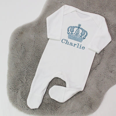 Crown Embroidered Personalised Sleepsuit - Various Colours
