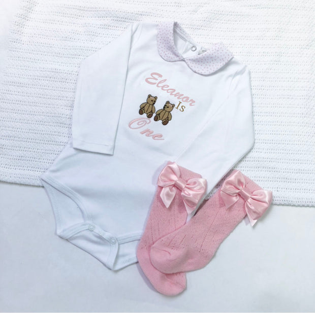Embroidered Pink Birthday Personalised Babyvest - Teddy Bear's