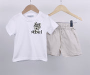 T-shirt & Beige Pinstripe Shorts Set (Can be personalised)