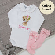 Embroidered Floral Animal Personalised Babyvest (Various Animals)
