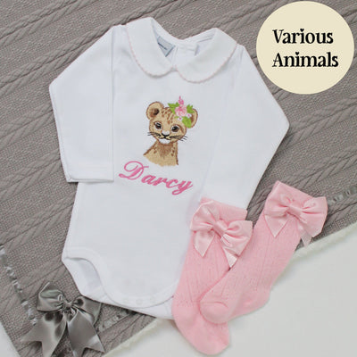 Embroidered Floral Animal Personalised Babyvest (Various Animals)