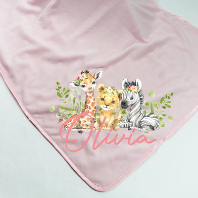 Minky Printed Animal's Personalised Blanket - Various Coloured Blankets