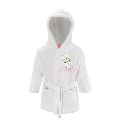 White Bunny Printed Personalised Dressing Gown