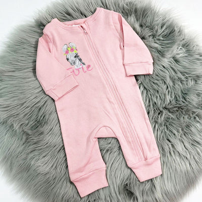 Pink Pattern Zip Sleepsuit - Various Animals Available