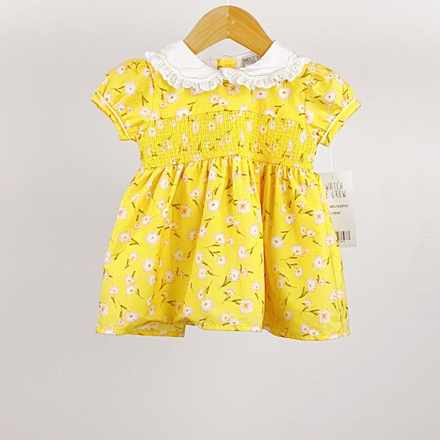 Yellow Daisy Frill Collar Smock Dress