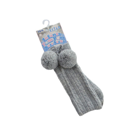 Grey Knee Length Pom Socks