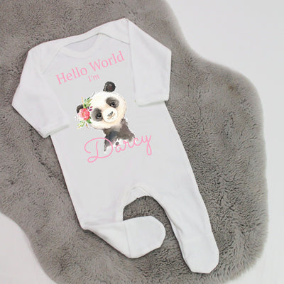 Hello World Personalised Baby Rompersuit - Floral Panda