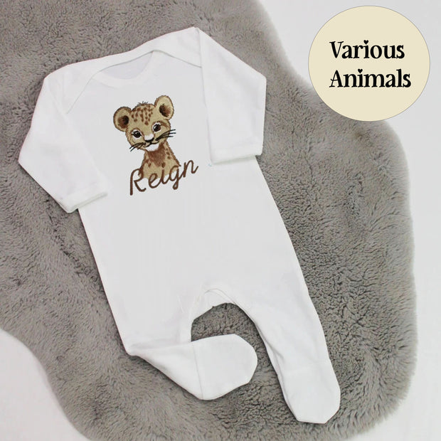 Animal Embroidered Personalised Sleepsuit - Various Animals