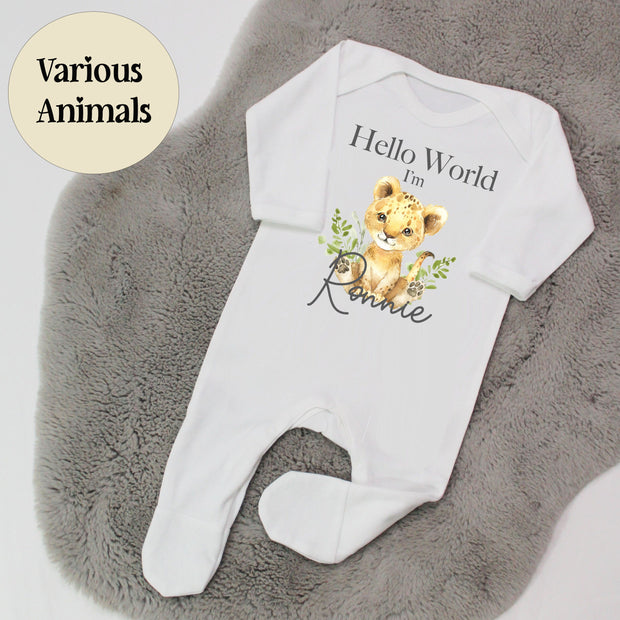 Hello World Personalised Baby Boy Rompersuit - Various Animals