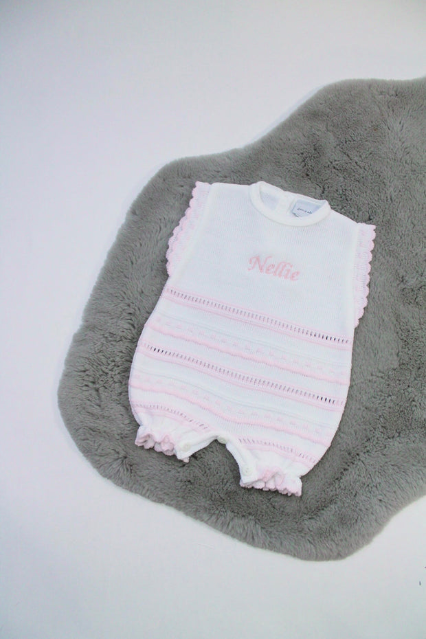 White & Pink Knitted Romper (With or Without Name)