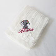 Girly Floral Animal Chevron Knit & Satin Bow Personalised Blanket - Various Animals & Colour Blankets