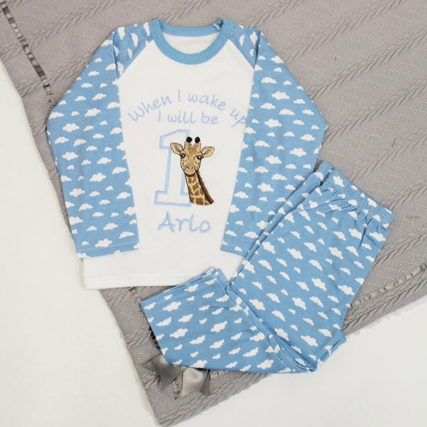 Giraffe Embroidered animal Personalised Birthday Pyjamas