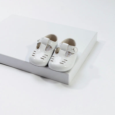 White Patent T Bar Shoes