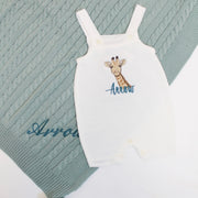 Embroidered Ivory Short Knit Dungarees - Various Animals
