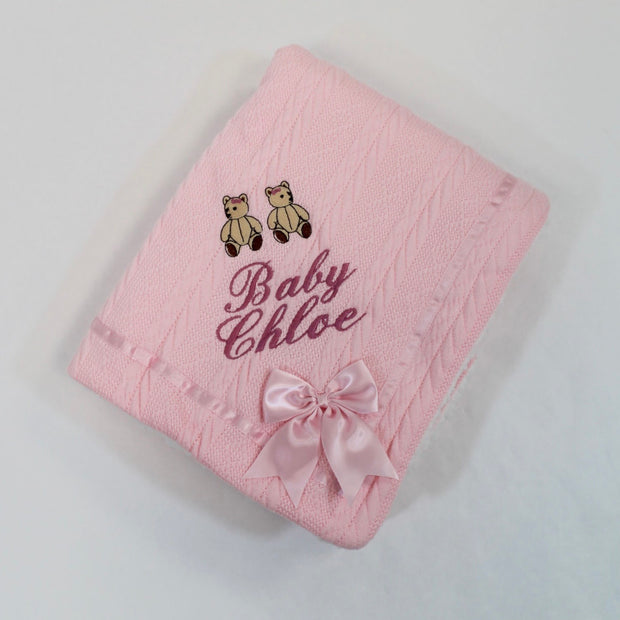 Girly Teddy ‘Baby + Name’ Personalised Blanket (Various Coloured Blankets)