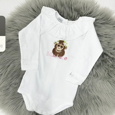Frill Collar Embroidered Animal Personalised Babygrow (Various Animals) - Two Tone Writing