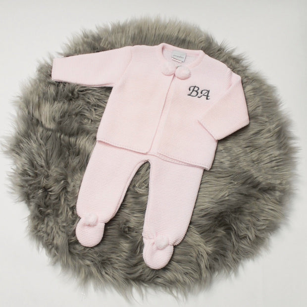 Pink Pom Pom Knitted Outfit (With or Without Initials)