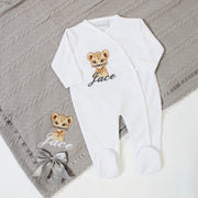 Animal Embroidered Personalised Popper Sleepsuit - Various Colours