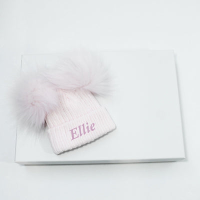 Pink Double Faux Fur Pom Hat (With or Without Personalisation)
