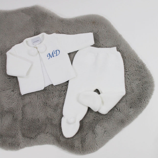 White Pom Pom Knitted Outfit (With or Without Initials)