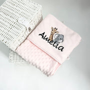 Embroidered Duo Animal Personalised Bubble Wrap Blanket (FLEECE EMBROIDERY)  - Various Colours