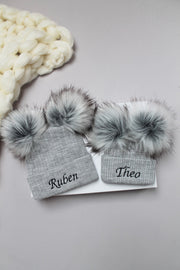 Grey Double Faux Fur Hat (With or Without Personalisation)