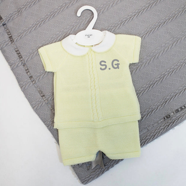 Lemon Yellow Knit Polo Top & Shorts (Can be personalised)