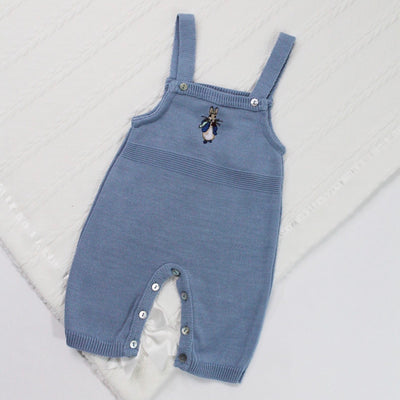 Embroidered Blue Knit Peter Rabbit Dungarees