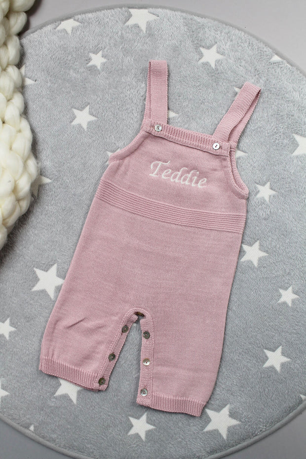 Pink Knitted Dungarees (With Or Without Name)