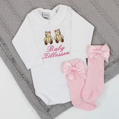 Embroidered ‘Baby’ Teddy Bear Girls Personalised Babygrow - Baby “Name”