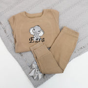 Elephant Embroidered Personalised Ribbed Loungeset (Various Colour Sets)