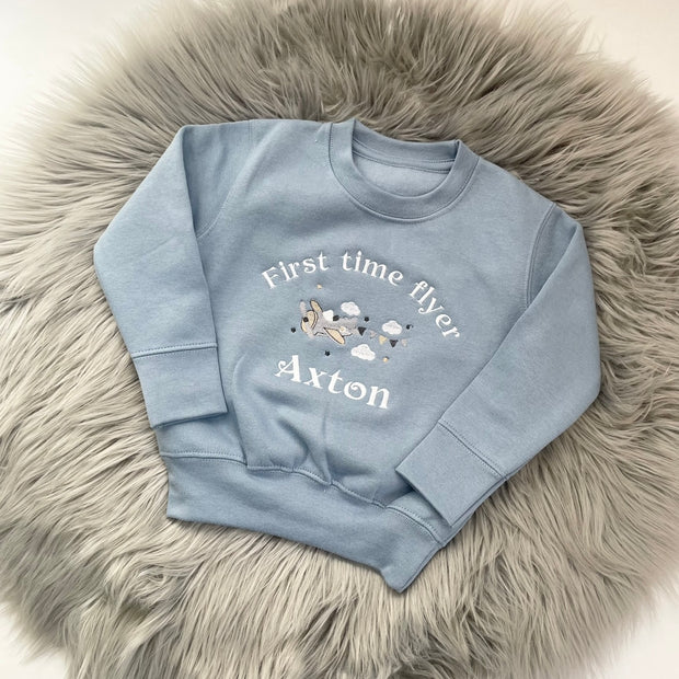 First Time Flyer Personalised Embroidered Jumper