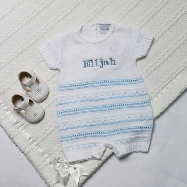 White & Blue Knit Romper (With or Without Personalisation)