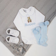 Embroidered Teddy Bear Personalised Babygrow - Various Colours