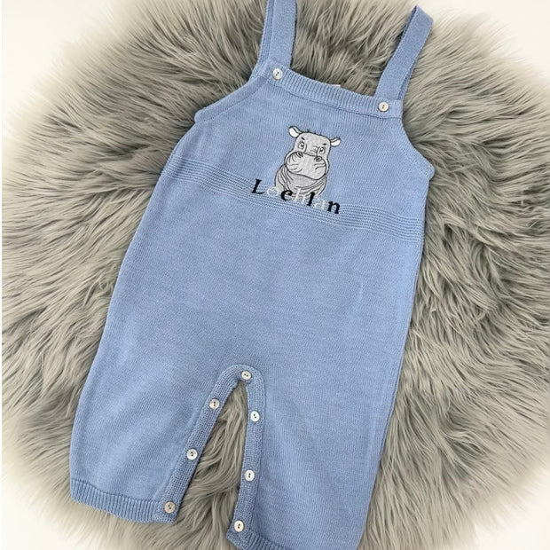 Animal Embroidered Knit Dungarees (Two Tone Writing)- Various Animals