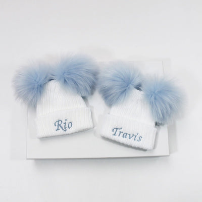White With Blue Double Faux Fur Hat (With or Without Personalisation)