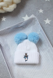 Double Pom Rabbit Embroidered Hat