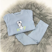 Animal Embroidered Personalised Ribbed Loungeset (Various Colour Sets) - Two Tone Writing