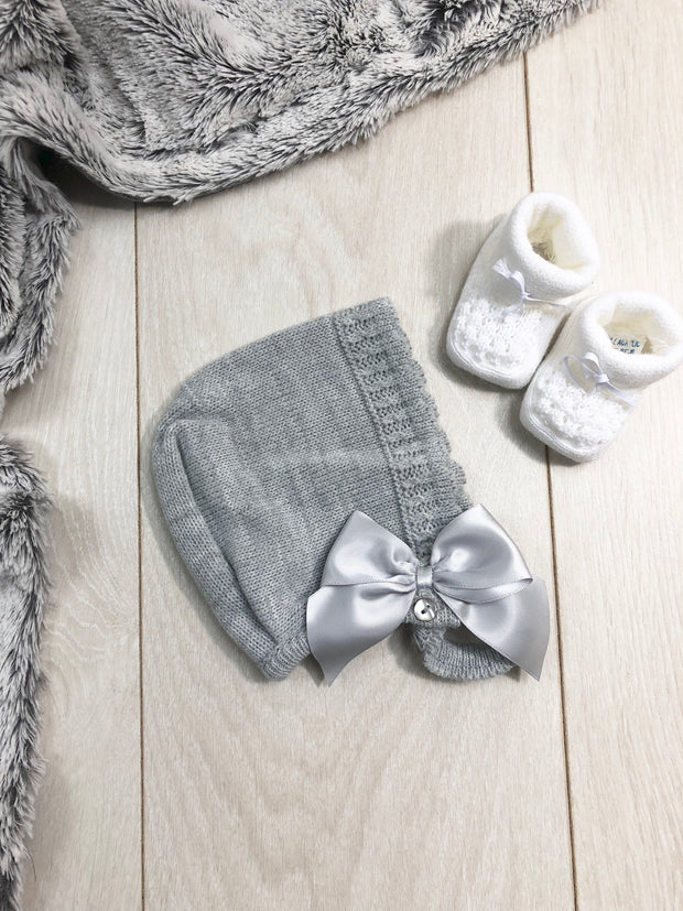 Grey Bow Knitted Bonnet