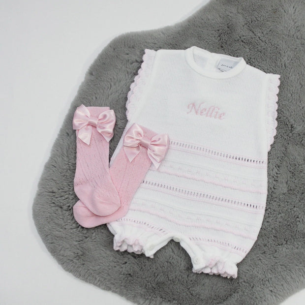 White & Pink Knitted Romper (With or Without Name)