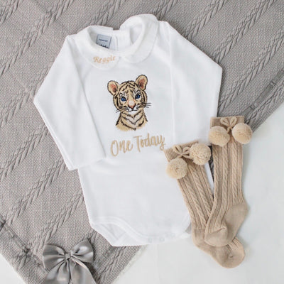 Embroidered Tiger Birthday Personalised Babygrow