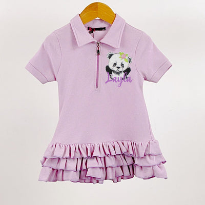 Lilac Short Sleeved Animal embroidered Frill Dress (Various Animals)