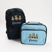 Personalised Navy Blue Backpack & Sky Blue Matching Lunchbox Set - Teddy Bears