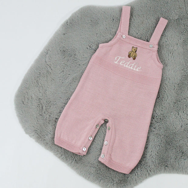 Pink Knit Teddy Personalised Dungarees