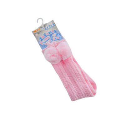 Pink Knee Length Pom Socks