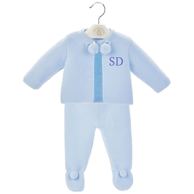 Blue Pom Pom Knitted Outfit (With or Without Initials)