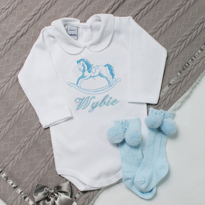 Embroidered Rocking Horse Personalised Babygrow - Any Colour