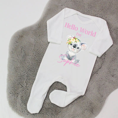 Hello World Personalised Baby Girl Rompersuit - Koala